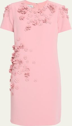 Teri Jon Floral Applique Crepe Dress