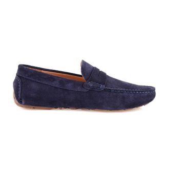 Desa Mens Suede Slip-Ons - Leather Lining, Synthetic Sole, Flat Heel | Dark Blue - 43