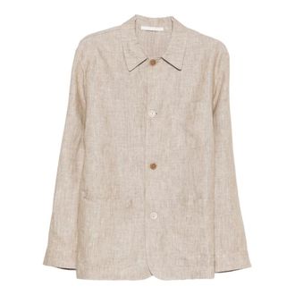 120% Lino 120% Lino, Light Jackets, male, Beige, Size: L Linen Jacket