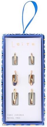 Leith Set of 3 Cubic Zirconia Wavy Huggie Hoop Earrings in Clear- Gold at Nordstrom Rack