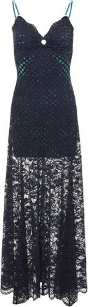 Paco Rabanne Lange kanten jurk met fluwelen details - Dames - Avondkleed - Blauw - XS - Kleedjes