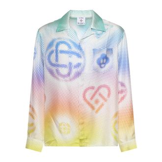 Casablanca Casual Shirts, male, Multicolor, Size: L Halftone Logo Long Sleeve Silk Shirt