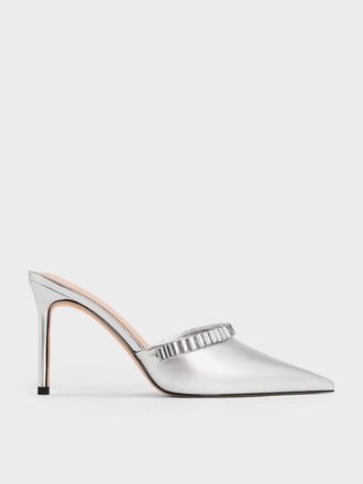 Charles & Keith Metallic Crystal-Embellished Pointed-Toe Heeled Mules