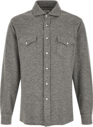 Brunello Cucinelli Carr&eacute; Shirt - Heren - Casual Overhemden - Grijs - XL - Katoen - Overhemden