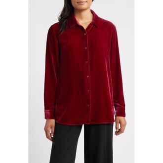 Eileen Fisher Velvet Button-Up Shirt in Ruby at Nordstrom Rack, Size Medium