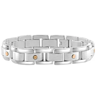 Pompeii3 Mens Polished Steel Two Tone Gold Screwed 12mm Link 8.5 Bracelet
