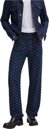 Msgm Monogram-print Katoenen Jeans - Heren - Regular Fit Jeans - Blauw - L - Katoen - Jeans