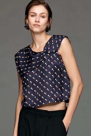 Maeve Short-Sleeve Draped Asymmetric Top