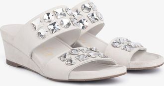 Pedro Garcia Double strap crystal wedge sandal in white suede | Wendy | Centenary