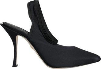 Dolce & Gabbana Zwarte Stretch Slingback Hakken - Dames - Pumps - Zwart - 36 1/2 EU - Nylon - Schoenen