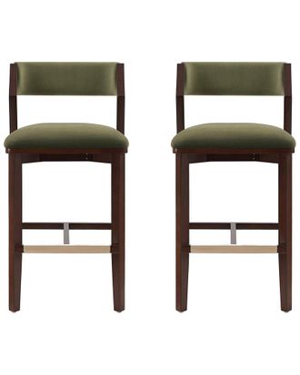 Manhattan Comfort Set Of 2 Patricia Velvet Barstools With Beech Wood Legs