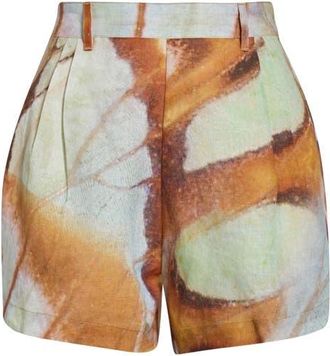 Vitamin A The Getaway Linen Cover-Up Shorts in Malachite Butterfly at Nordstrom, Size X-Small