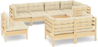 vidaXL Muebles De Jard&iacute;n 8 Pzas Y Cojines Madera Maciza De Pino Crema Vidaxl