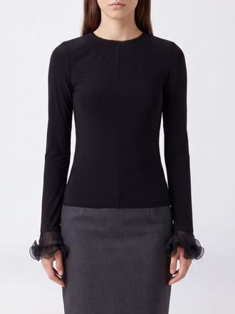 Moschino Slim Fit Cupro Jumper with Ruffles and Flared Cuffs