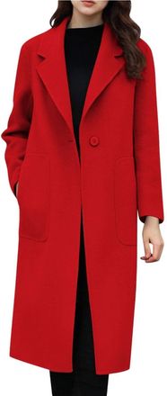 Generic Womens Coat Single-Breasted Mid-Length Long Sleeve Relaxed Fit Trench Coat Ladies Elegant Solid Color Casual Overcoat Outerwear Autumn Winter M