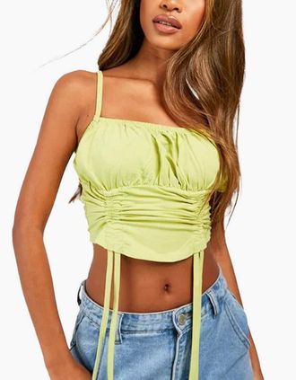 Brave Soul Womens Womens Ruched Cami Vest Stretchy Crop Top Summer Beach Cropped Tops Strappy Vest - Green - Size: 10/8