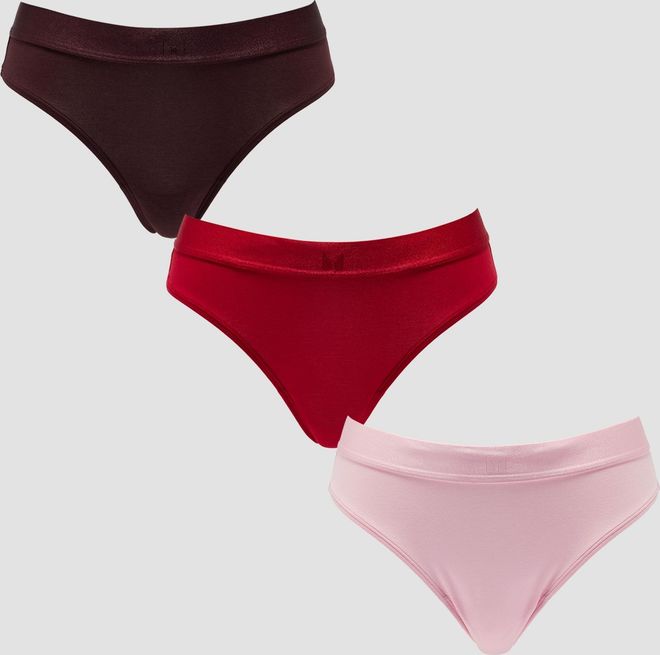 Braguita bikini de cintura media para mujer de MP (paquete de 3) - Rosa rubor/Rojo rosa/Caramelo - XS