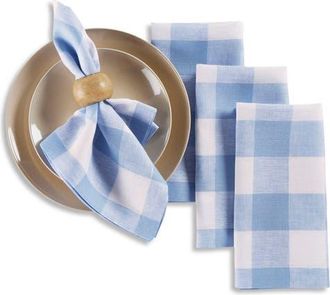 Solino Home Linen Dinner Napkins Set of 4, 20 x 20 Inch for Dining Table, Holiday and Everyday Table Decor - Buffalo Check in Chambray Blue And White