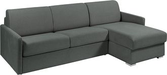 Vente-Unique Sof&aacute; cama rinconera tipo italiano y reversible de tela gris - Cama de 140 cm - Colch&oacute;n con viscoel&aacute;stica de 22 cm - CALIFE