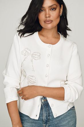 English Factory Beaded Bow Cardigan