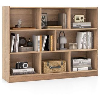 Costway Wood Storage Cube Bookcase 3 Tier 8 Cube Open Shelf Storage Cabinet