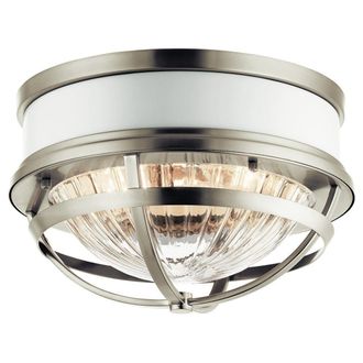 Netlighting Kichler Tollis Bowl Semi Flush Ceiling Light Brushed Nickel & White in Grey