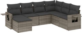 vidaXL Vidaxl - Set De Sof&aacute;s De Jard&iacute;n 7 Piezas Con Cojines Rat&aacute;n Pe Gris