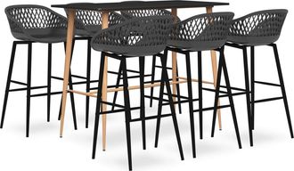 vidaXL Mesa Alta Y Taburetes De Bar 7 Piezas Negro Y Gris Vidaxl