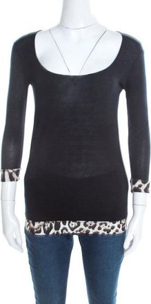 Just Cavalli Black Jersey Animal Printed Trim Scoop Neck T-Shirt