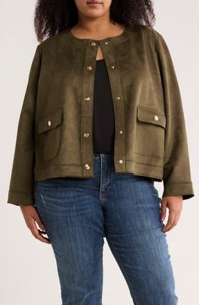 JANE + MERCER Buttoned Faux Suede Jacket in Olive at Nordstrom Rack, Size 1 X