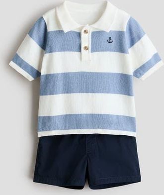 H&M 2-piece Polo Shirt And Shorts Set in Blue/anchor at Nordstrom, Size 18M