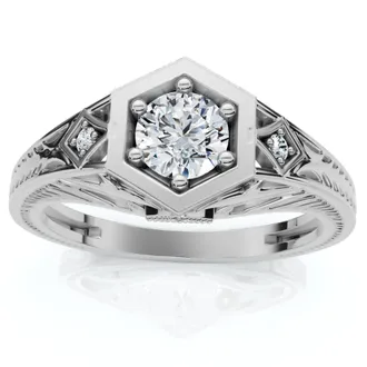 Pompeii3 1/3Ct Diamond Art Deco Diamond Engagement Ring 14k Gold Lab Grown