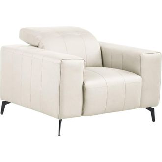 Beliani Armchair Light Beige Faux Leather Push-Back Manually Adjustable Headrest Metal Legs Modern Living Room OMMEL