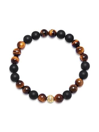 Nialaya Tiger Eye onyx bracelet - men - Onyx/Tiger eye - L - Brown
