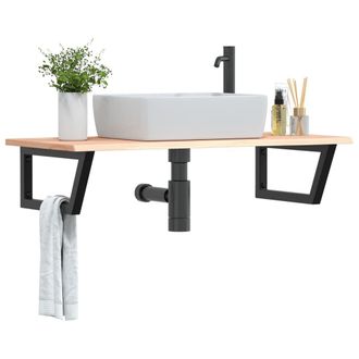 Berkfield Home Basin Shelf Wall Mounted Steel & Solid Wood Oak in Brown