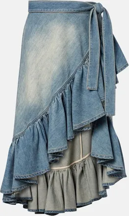 Alaia Ala&iuml;a Ruffled denim wrap skirt