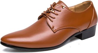 Generic Dress Oxford for Men Lace Up Round Toe Derby Shoes Vegan Leather Low Top Resistant Non Slip Wedding(Brown,6.5 UK)