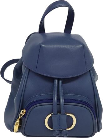 Dior Vintage Flap Backpack Leather Blue Leather Backpack Bag (Pre-Owned)