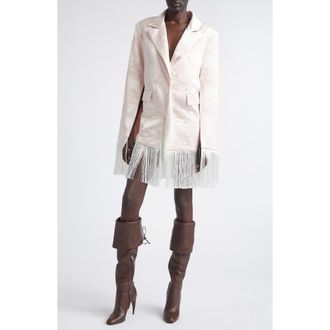 Kim Shui Kyla Embroidered Fringe Silk Satin Jacket in Pink at Nordstrom, Size X-Small