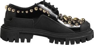 Dolce & Gabbana Black Leather Jeweled Crystals Derby Womens Shoes