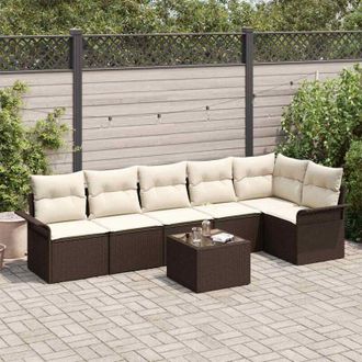 vidaXL Vidaxl - Conjunto De Sof&aacute; De Jard&iacute;n Con Coj&iacute;n 7 Pcs Marr&oacute;n Polirat&aacute;n