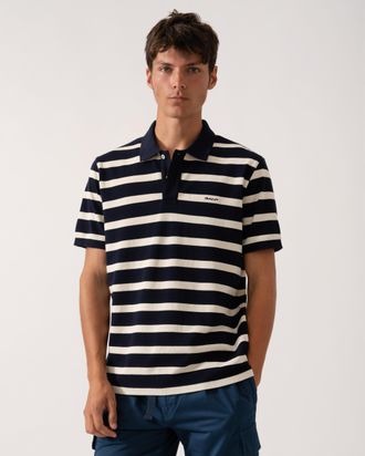 GANT Mens Striped Polo Shirt in Navy Cotton - Size X-Large