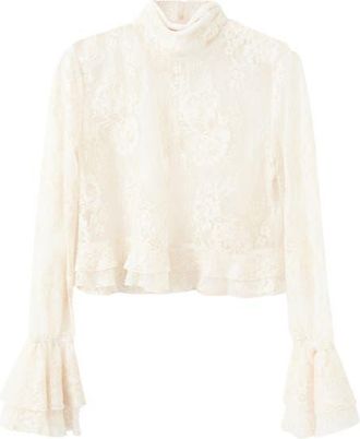 Mango Blusa Lace Ruffle Cuff Top in Ecru at Nordstrom, Size 4