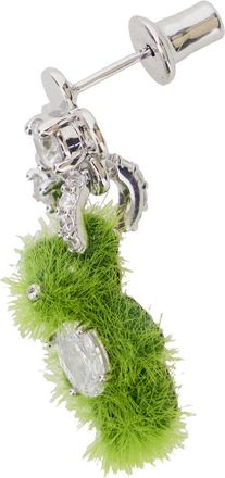 Yvmin Womens Earrings Grass Flower Bear Green 925 Silver