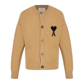 Ami Cardigans, unisex, Beige, Size: M Wool cardigan