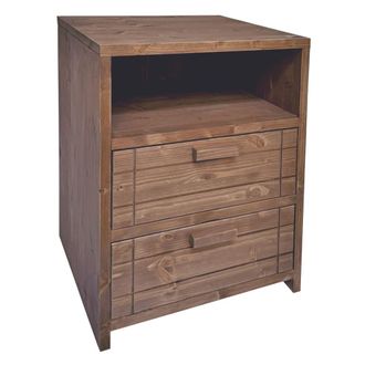 NATYAL Mesita de noche de madera maciza con 2 cajones en tono oscuro 40cm