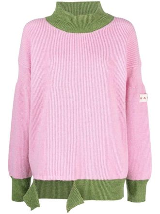 Marni asymmetric raw-edge ribbed jumper - Pink
