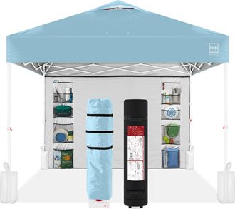 Best Choice Products 10x10ft Easy Setup Pop Up Canopy, Portable Tent w/ Side Wall, 1-Button Push, Case