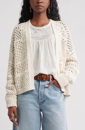 Treasure & Bond Openwork Slouchy Cotton Cardigan in Ivory Dove at Nordstrom, Size Xx-Small