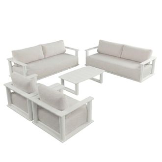 Kerama Conjunto de jard&iacute;n 8 plazas de aluminio blanco y cojines beige